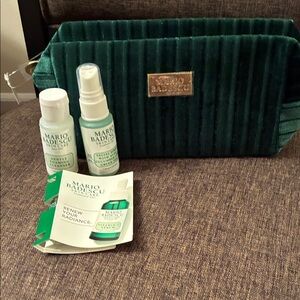 Mario Badescu Emerald Green Velvet Travel Pouch with Skincare Samples